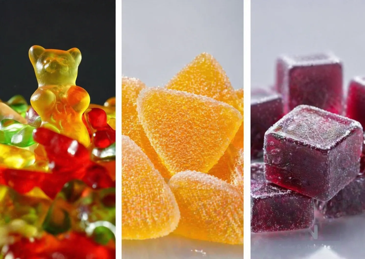 Gummy base options for private label gummy manufacturing including gelatin gummies, pectin gummies, starch-based gummies and carrageenan gummies