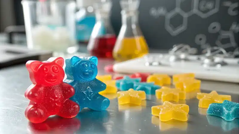 Gummy samples arranged for product review