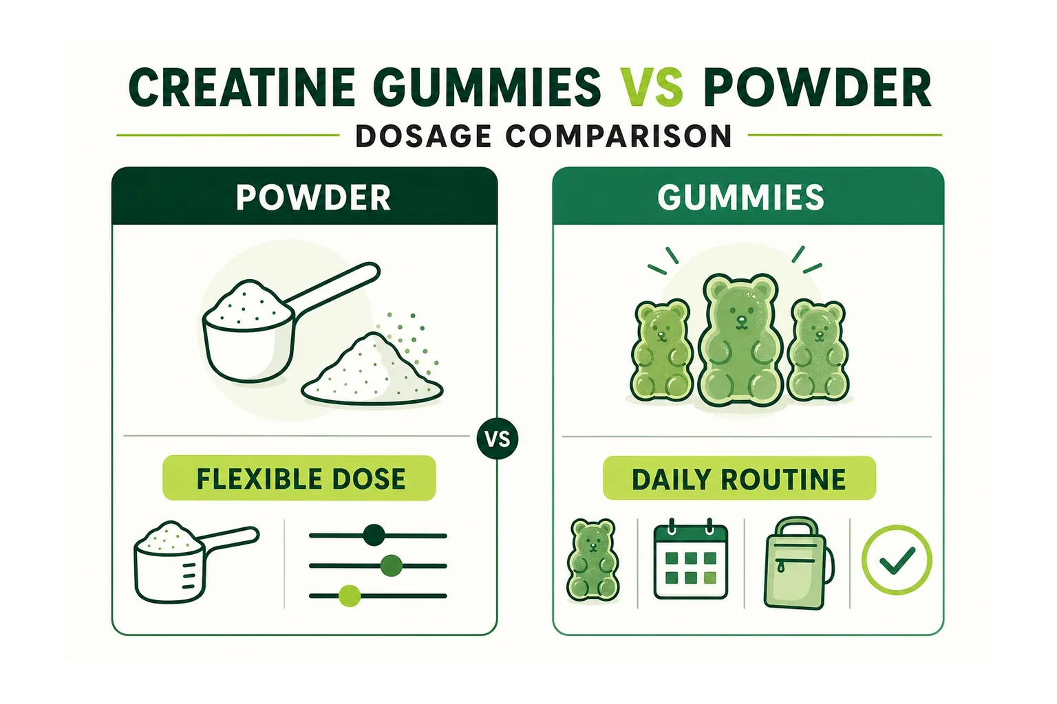 creatine gummy dosage vs powder dosage comparison