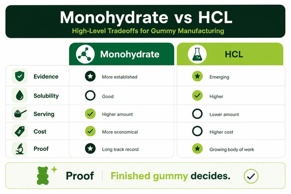Short answer comparison for creatine monohydrate and HCL gummies
