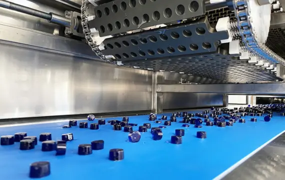 gummy production equipment operating on a conveyor