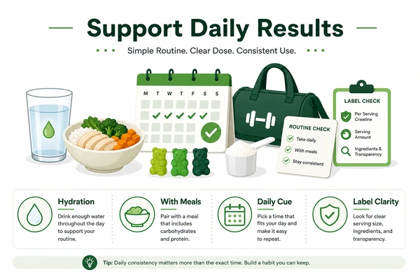 creatine gummy daily routine hydration meals