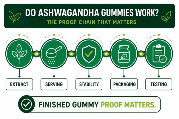 Ashwagandha gummy proof chain for extract serving and testing