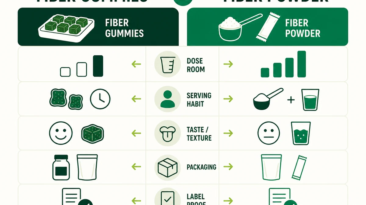 fiber gummies vs powder main differences table