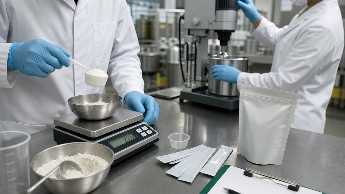 fiber powder weighing and mixing for dosing flexibility