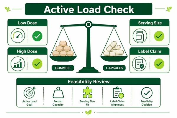 Active load comparison for gummy and capsule supplements