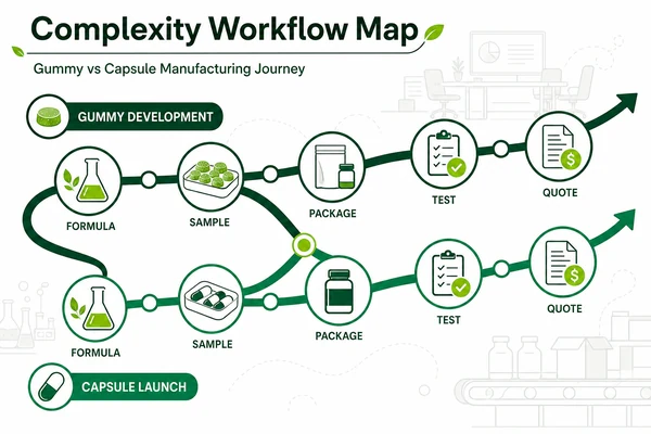 Gummy and capsule manufacturing workflow comparison