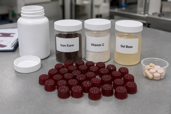 iron gummy supplement formulation components close-up
