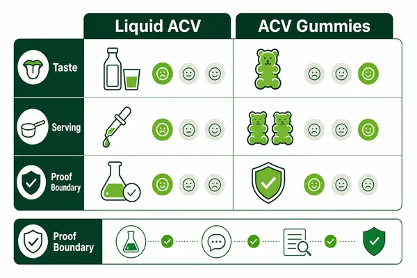 apple cider vinegar gummies benefits explained with liquid ACV and gummy format