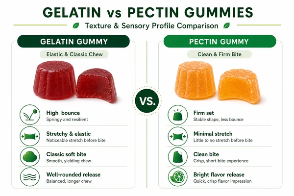 Gelatin vs pectin gummy texture comparison