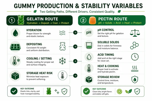 Pectin gelatin production stability variables