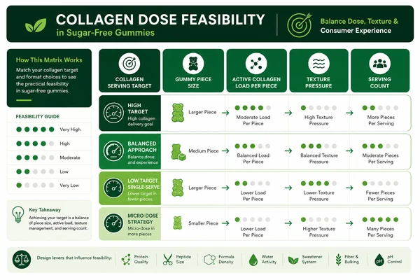 Collagen dose feasibility matrix for sugar free gummies
