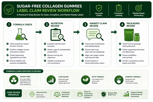 Label claim review workflow for sugar free collagen gummies
