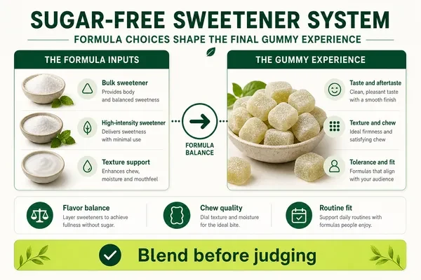 Sugar-free sweetener system map for creatine gummy taste and texture