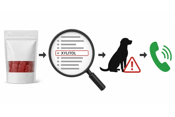 Illustration showing xylitol on a gummy label before a professional call