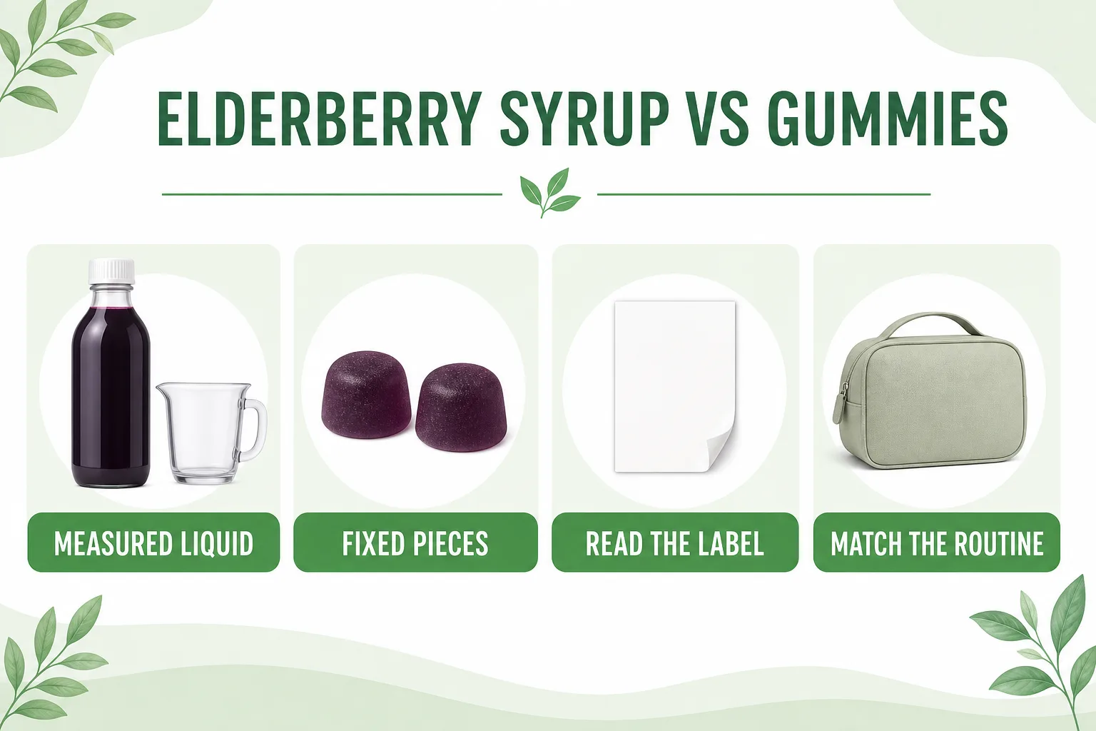 Elderberry syrup vs gummies decision snapshot for serving and routine