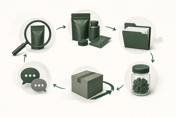 Illustration of a six-step pre-shipment validation checklist for gummy vitamins