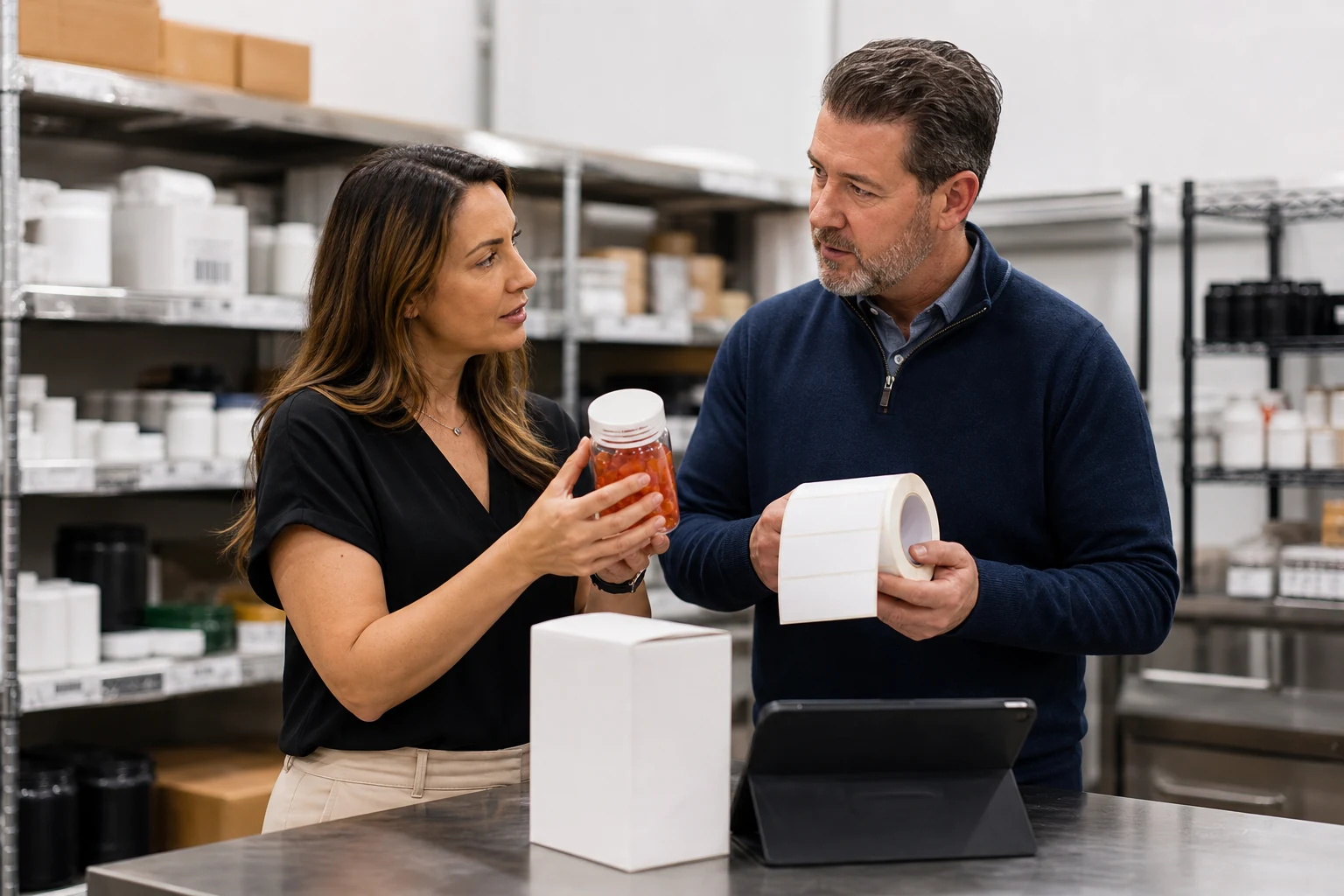 Brand team reviewing hair skin and nails gummy packaging