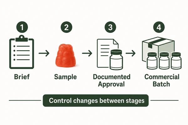 Private label mushroom gummy workflow from brief to commercial batch