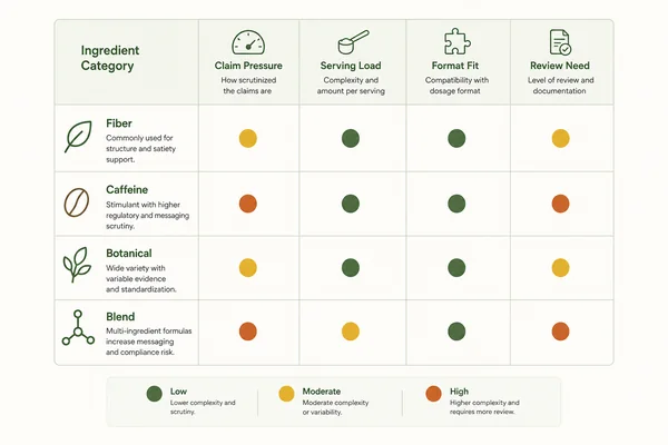 Ingredient and format risk matrix for weight management supplements
