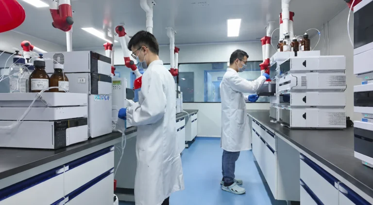 Quality team working in a supplement production facility
