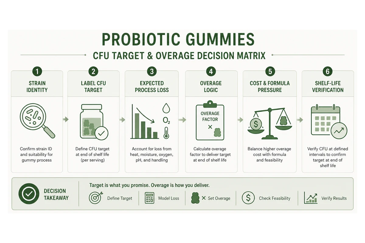 strain cfu target and overage decisions for probiotic gummies
