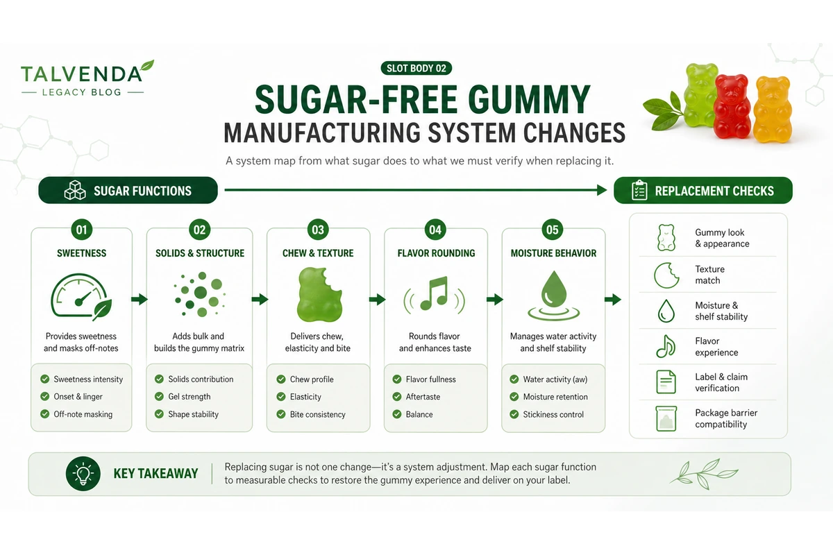 Sugar free gummy manufacturing system changes