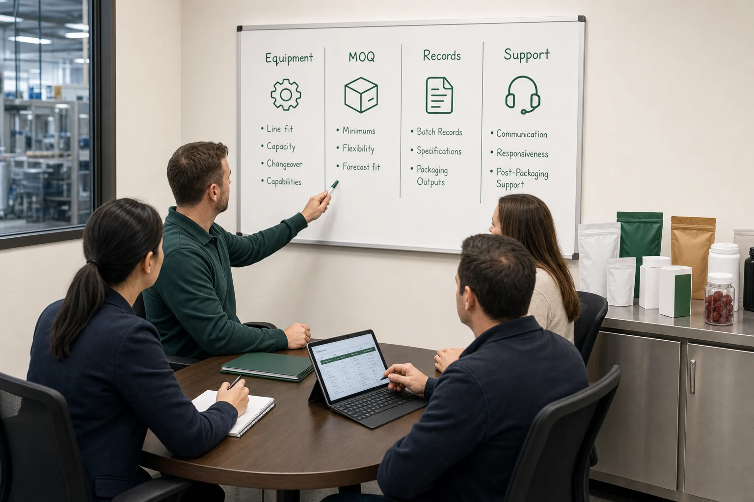 Supplement co-packer selection scorecard for equipment documentation and communication