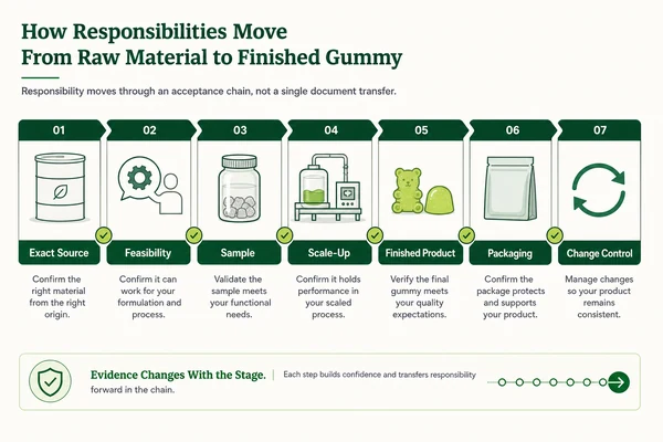 Raw material to finished gummy acceptance chain