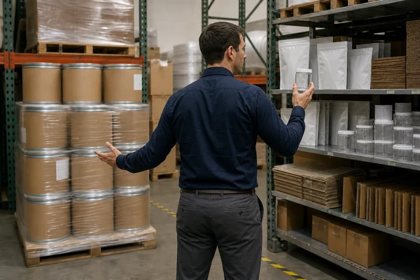Sourcing manager comparing direct ingredient supply with manufacturer-managed sourcing