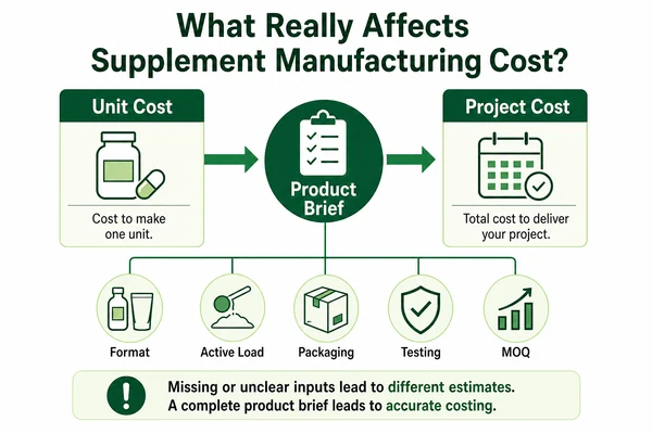 supplement manufacturing cost drivers product brief map